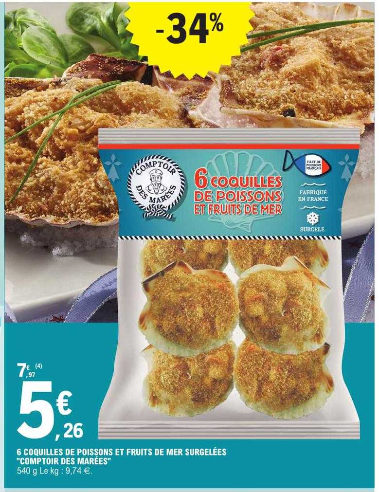 6 coquilles de poissons et fruits de mer surgelées "comptoir des marées"