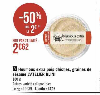 houmous extra pois chiches, graines de sésame l'atelier blini