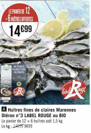 huîtres fines de claires marennes oléron n°3 label rouge ou bio