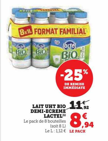 Lait Uht Bio Demi-écrémé Lactel