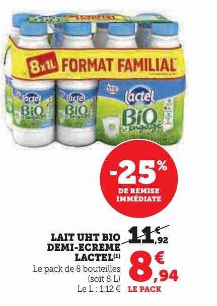 lait uht bio demi-écrémé lactel
