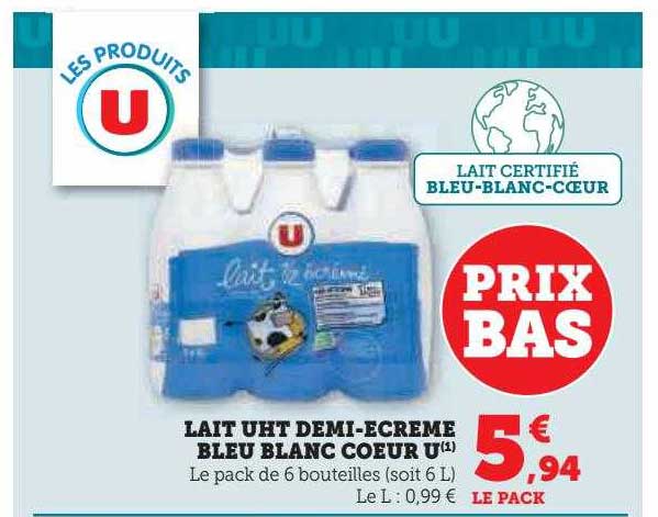 lait uht demi-écrémé bleu blanc cœur u
