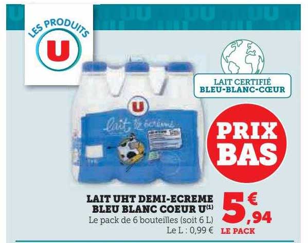 lait uht demi-écrémé bleu blanc cœur u