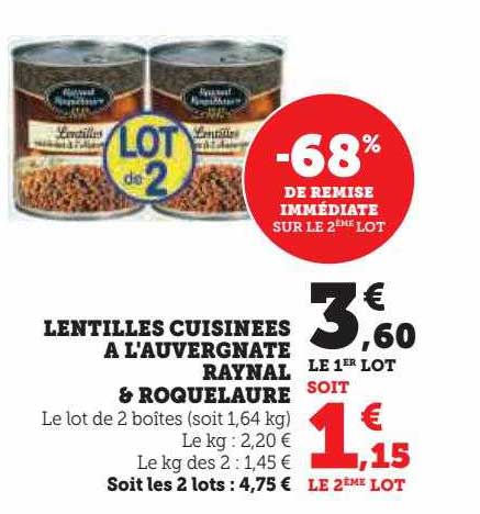 lentilles cuisinées à l'auvergnate raynal & roquelaure