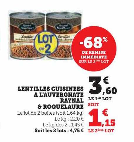 lentilles cuisinées à l'auvergnate raynal & roquelaure
