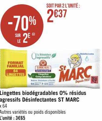 lingettes biodégradables 0% rasidus agressifs désinfectantes st marc