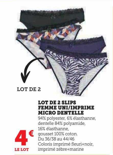 Lot De 2 Slips Femme Uni-imprimé Micro Dentelle