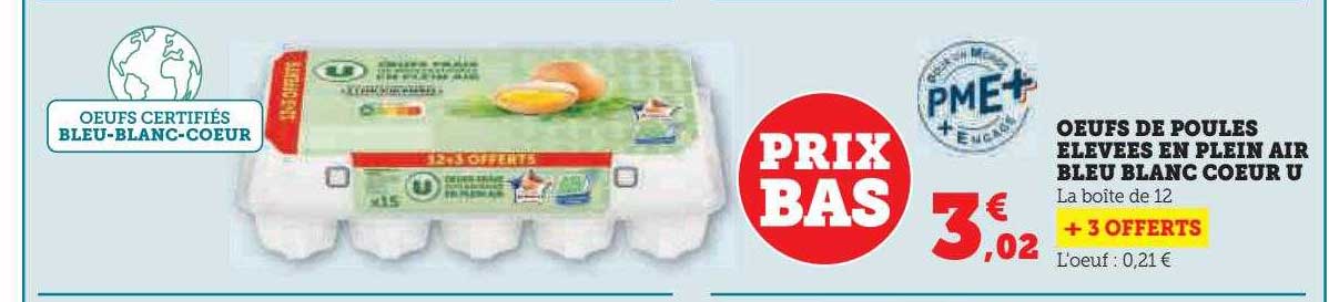 œufs de poules élevées en plein air bleu blanc cœur u