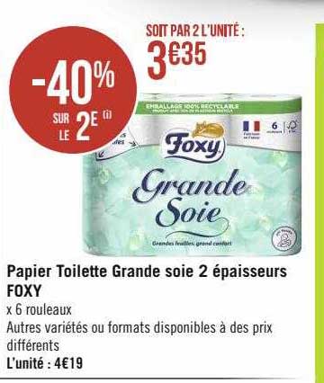 papier toilette grande soie 2 épaisseurs foxy