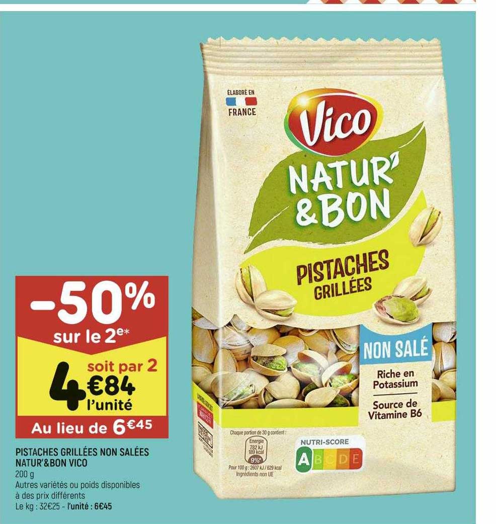 Pistaches Grillées Non Salées Nature'&bon