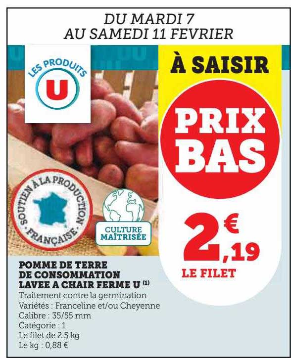 Pomme De Terre De Consommation Lavée à Chair Ferme U