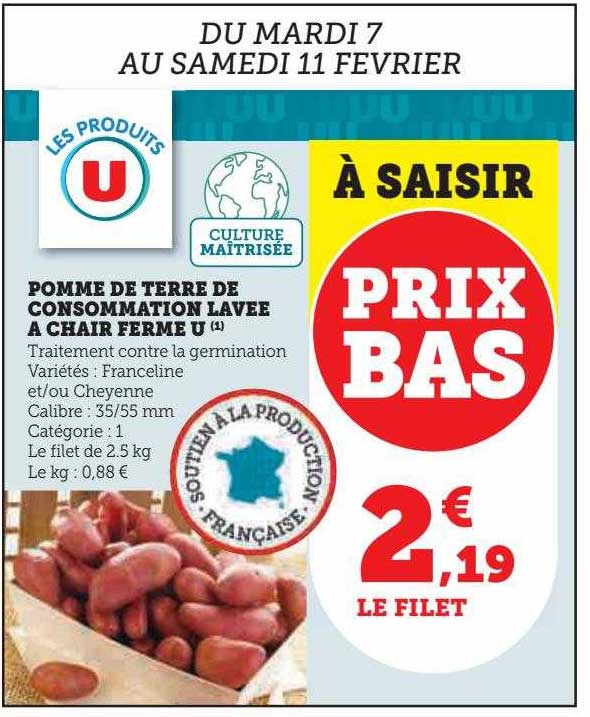 Pomme De Terre De Consommation Lavée à Chair Ferme U