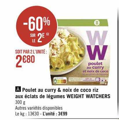 poulet au curry & noix de coco riz aux éclats de légumes weight watchers