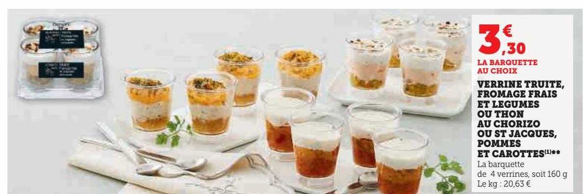 verrine truite, fromage frais et légumes ou thon au chorizo ou st jacques, pommes et carottes