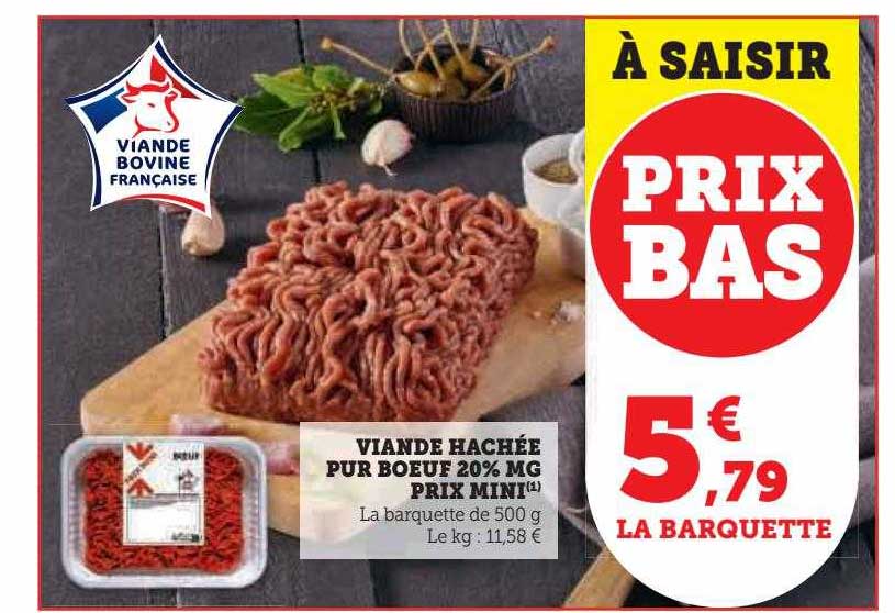 viande hachée pur bœuf 20% mg prix mini