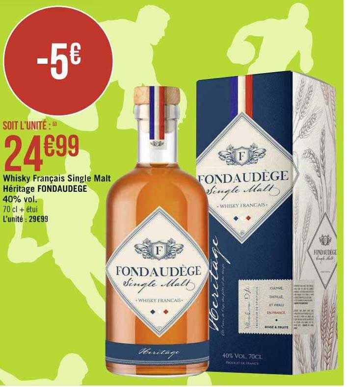 whisky français single malt héritage fondaudege 40% vol.