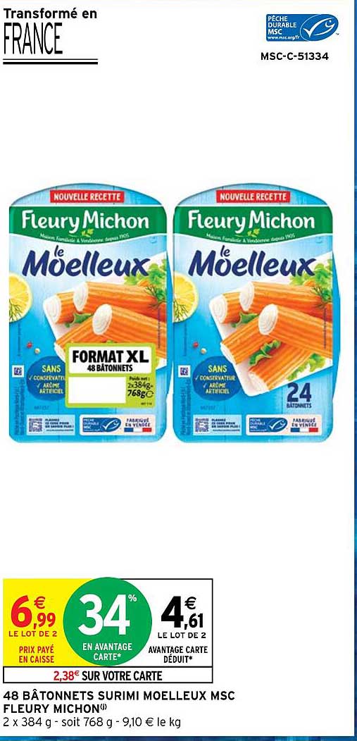 48 bâtonnets surimi moelleux msc fleury michon