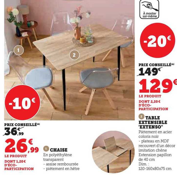 1- chaise 2- table extensible "extenso"