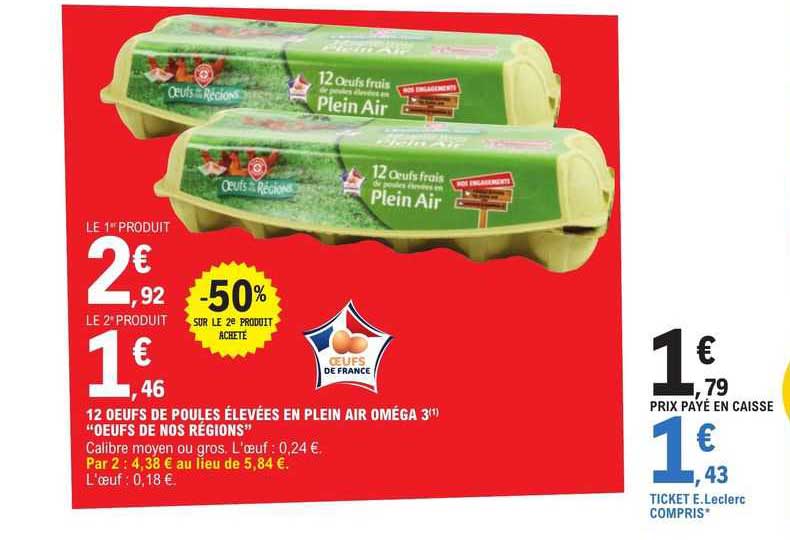 12 œufs de poules élevées en plein air oméga 3 "œufs de nos régions"