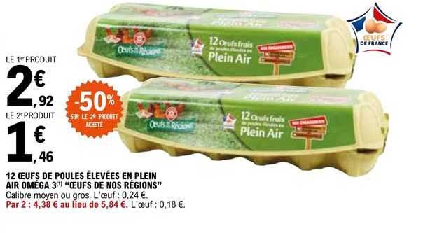 12 œufs de poules élevées en plein air oméga 3 "œufs de nos régions"