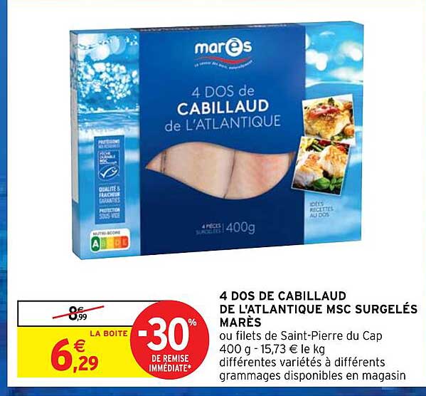 4 dos de cabillaud de l'atlantique msc surgelés marès
