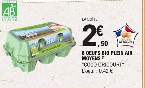 6 œufs bio plein air moyens "coco oricourt"