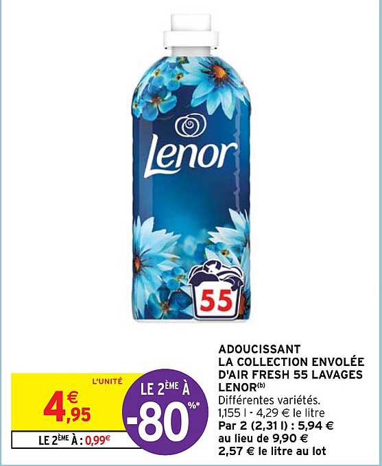 adoucissant la collection envolée d'air fresh 55 lavages lenor