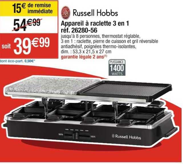 appareil à raclette 3 en 1 russell hobbs