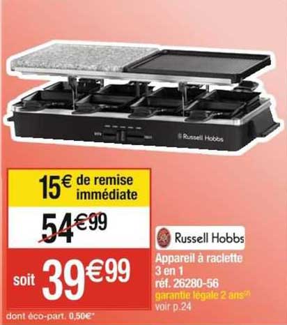 appareil à raclette 3 en 1 russell hobbs