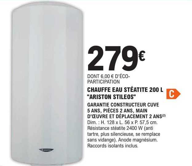 chauffe eau stéatite 200 l "ariston stileos"