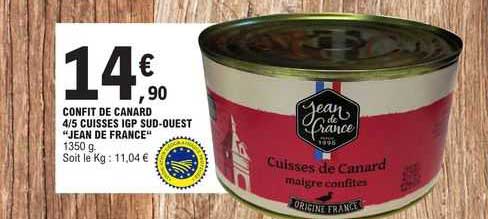 confit de canard 4/5 cuisses igp sud-ouest "jean de france"