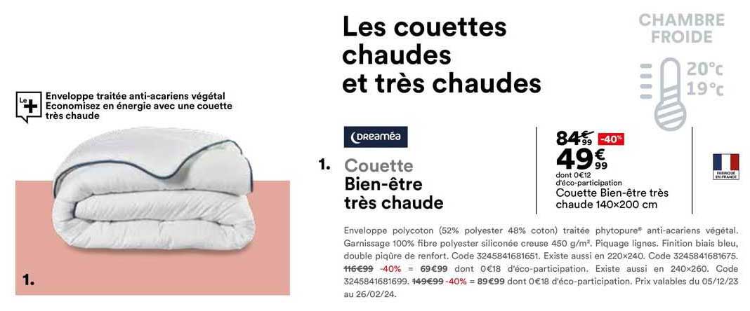 couette bien-être très chaude 140x200 cm dreaméa