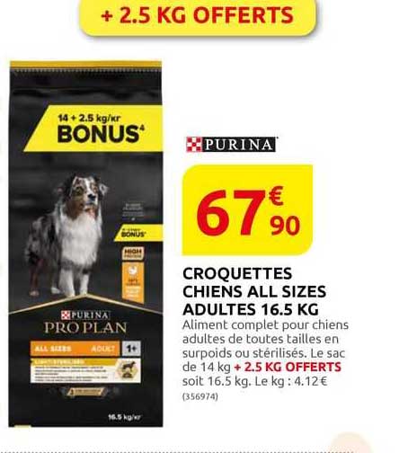croquettes chiens all sizes adultes 16.5 lg purina