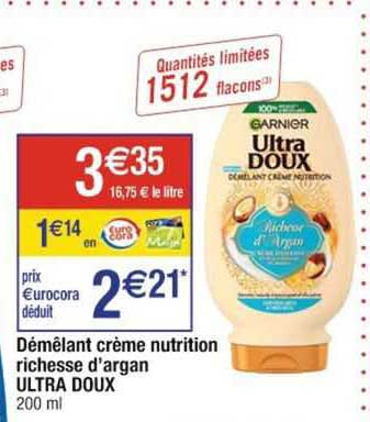démêlant crème nutrition richesse d'argan ultra doux