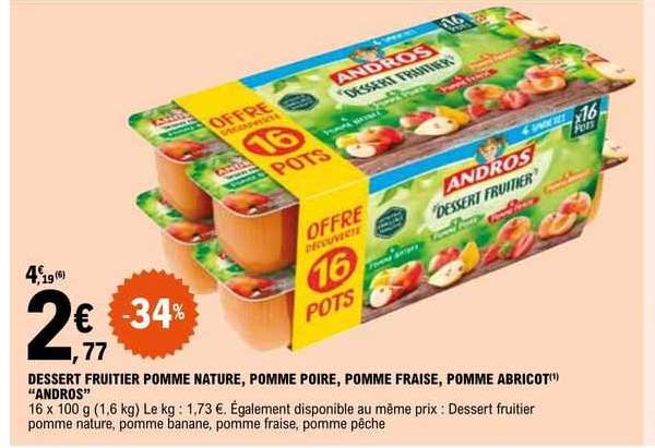 Dessert Fruitier Pomme Nature Pomme Poire Pomme Fraise Pomme Abricot "andros"