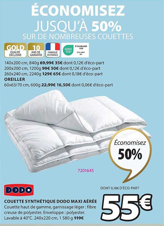 dodo couette synthétique dodo maxi aérée