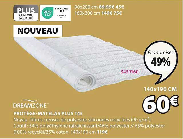 dreamzone protège-matelas plus t45