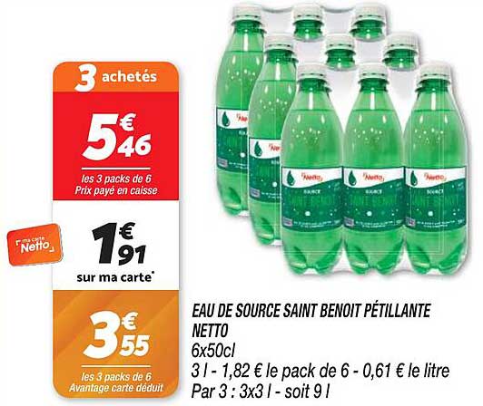 eau de source saint benoit pétillante netto