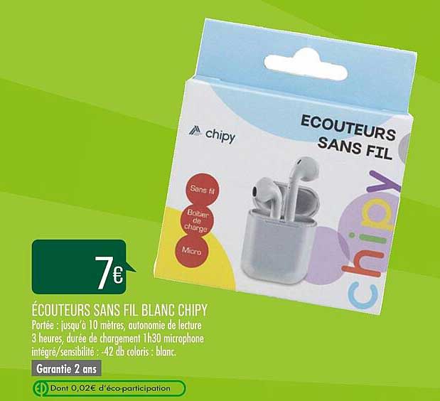 écouteurs sans ffil blanc chipy