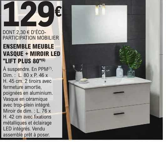 Ensemble Meuble Vasque + Miroir Led "lift Plus 80"