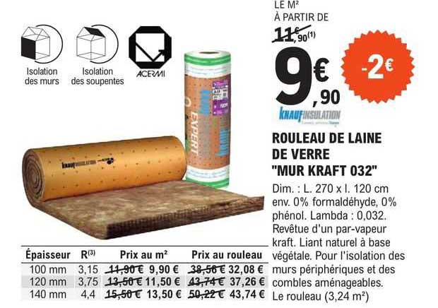 knauf insulation rouleau de laine de verre "mur kraft 032"