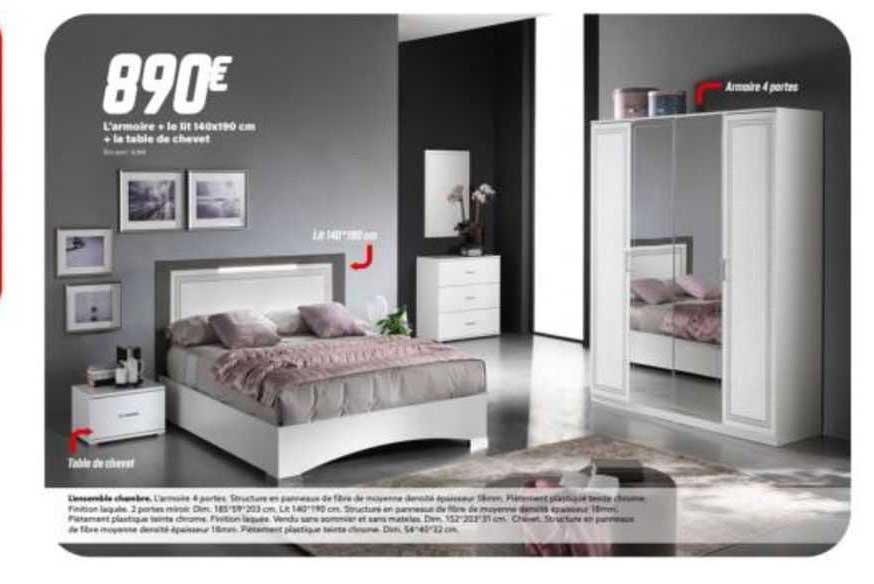 l'armoire + le lit 140 x 190 cm + la table de chevet