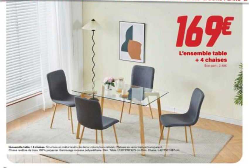 l'ensemble table + 4 chaises