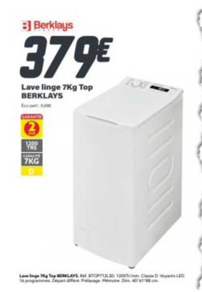 lave linge 7kg top berklays