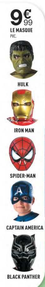 le masque  hulk, iron man, spider-man, captain america, black panther