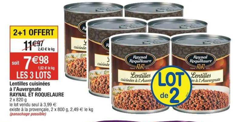 lentilles cuisinées à l'auvergnate raynal et roquelaure