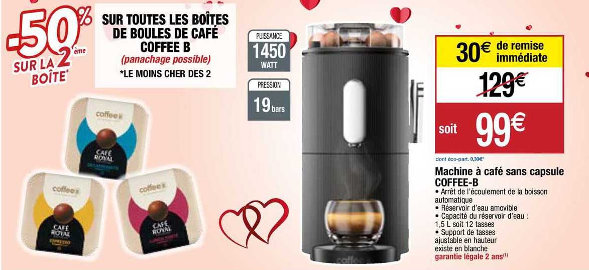 les boîtes de boules de café coffee b, machine à café sans capsule coffee-b