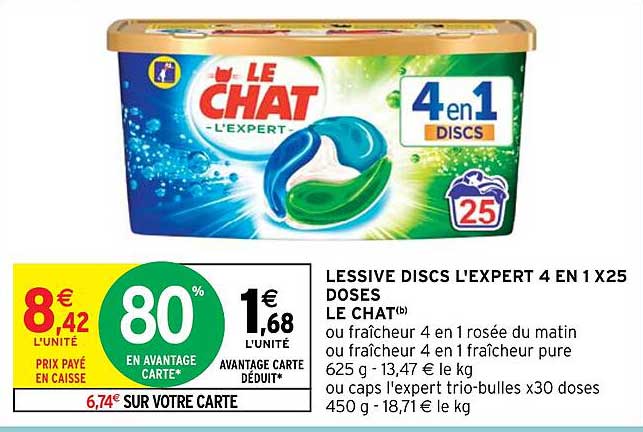 lessive discs l'expert 4 en 1 x25 doses le chat