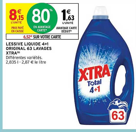 lessive liquide 4 + 1 original 63 lavages xtra