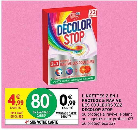 lingettes 2 en 1 protège & ravive les couleurs x22 décolor stop
